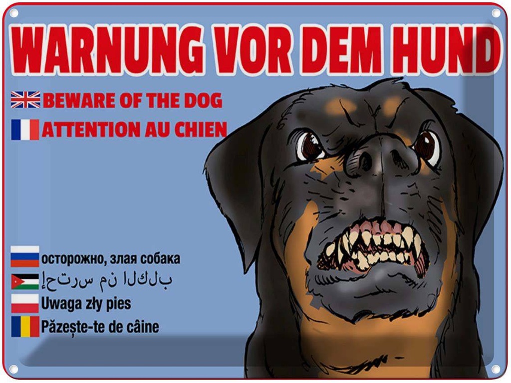 [LA-1789633] Blechschild 30x40 cm Warnung vor Hund Multi Sprachen