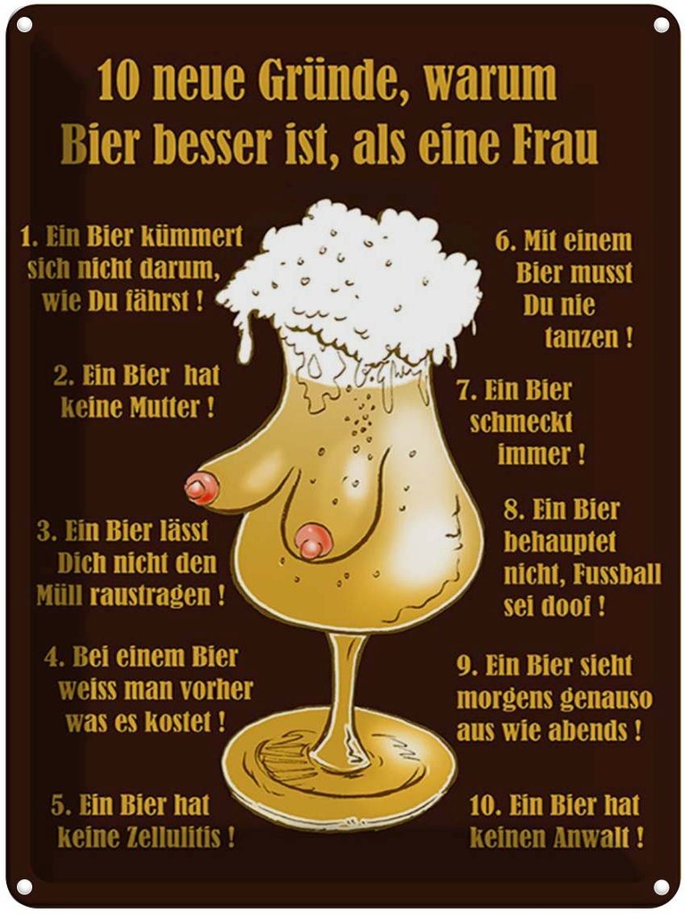 [LA-1789637] Blechschild 40x30 cm 10 Gründe Bier besser als Frau Spruch Zitat