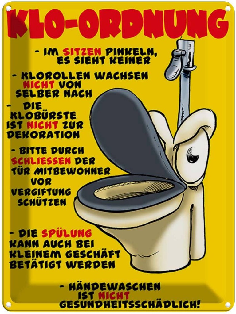 [LA-1789638] Blechschild 40x30 cm Klo Ordnung im Sitzen pinkeln Spruch Zitat