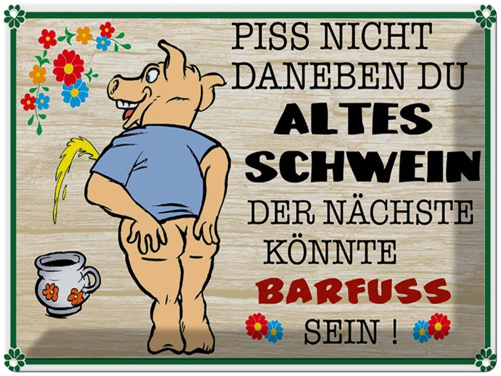[LA-1789645] Blechschild 30x40 cm Piss nicht daneben altes Schwein Spruch Zitat