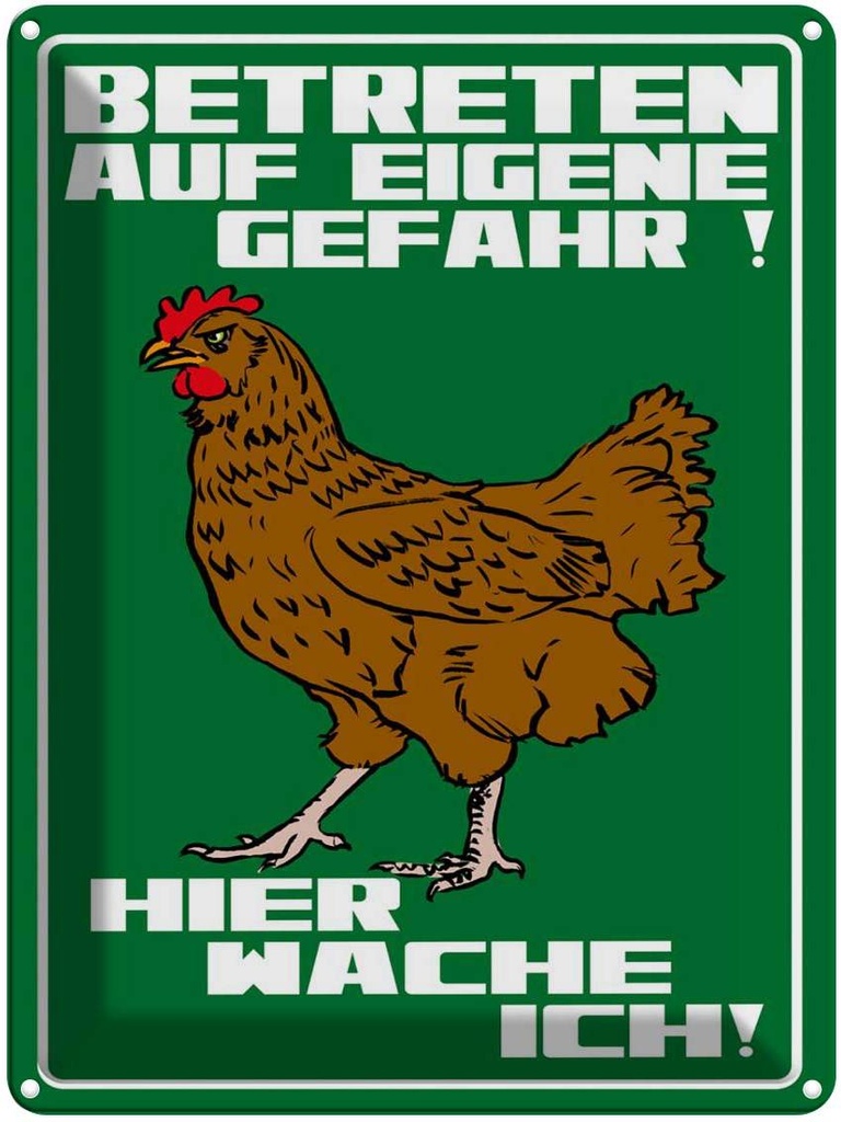 [LA-1789676] Blechschild 40x30 cm Betreten auf eigene Gefahr Hahn Spruch Zitat