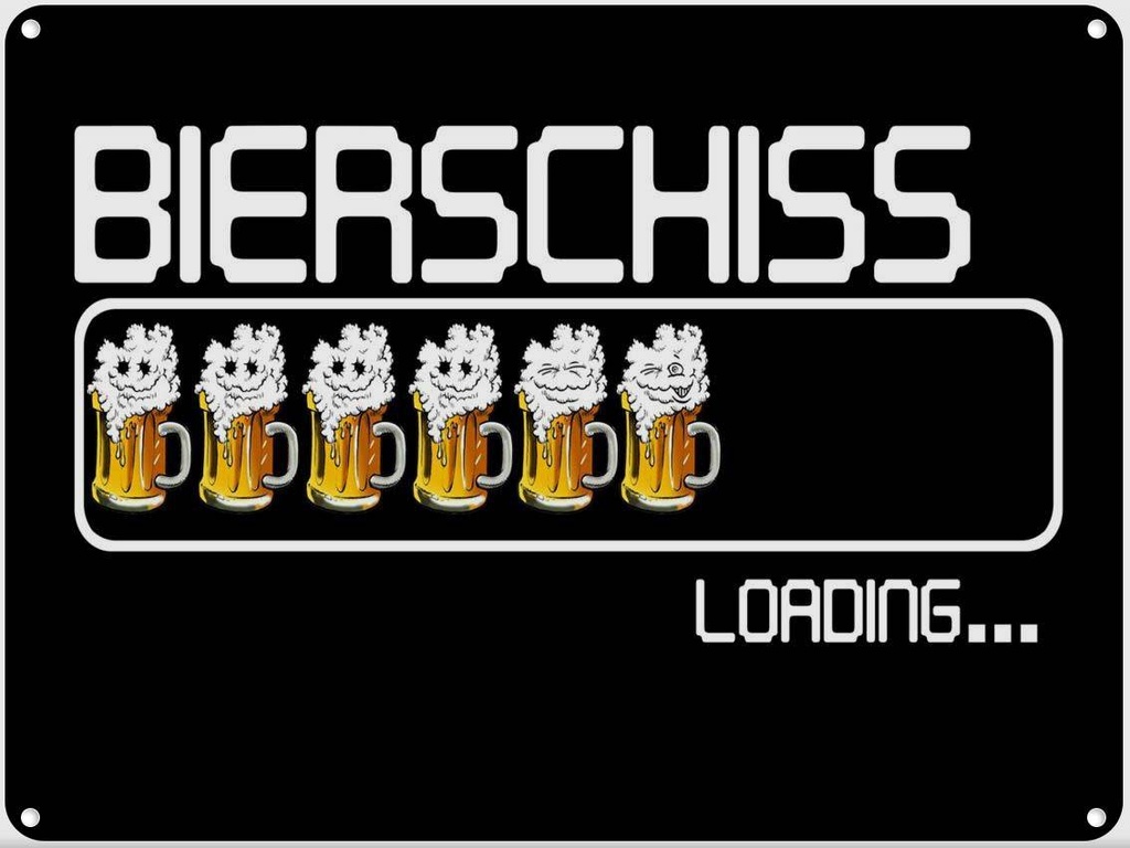 [LA-1789712] Blechschild 30x40 cm Bierschiss Loading 6 Biergläser Spruch Zitat