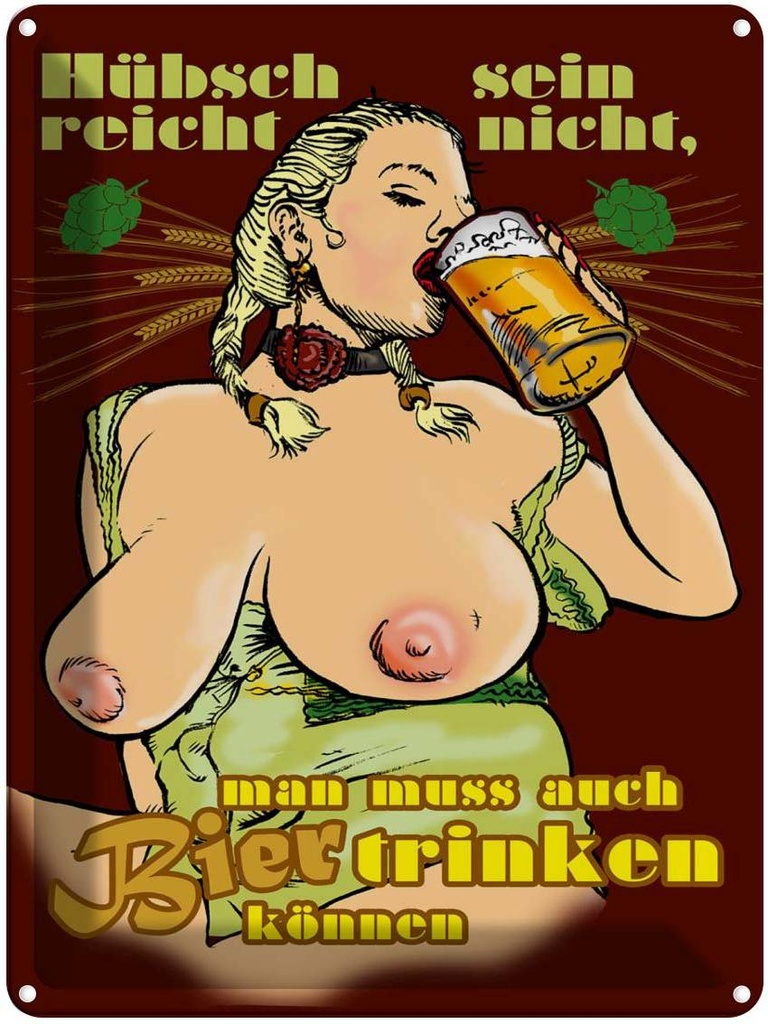 [LA-1789715] Blechschild 40x30 cm Pinup Hübsch reicht nicht Bier trinken Spruch Zitat