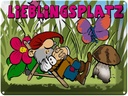 Blechschild 30x40 cm Lieblingsplatz Zwerg im Garten Spruch Zitat