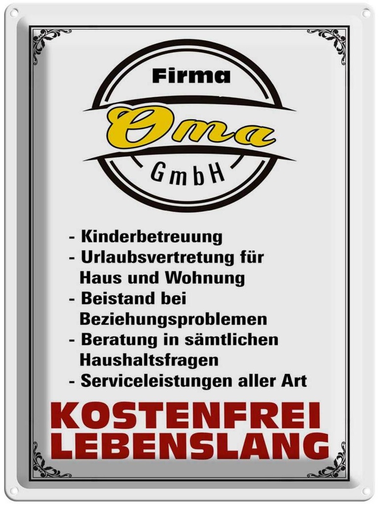 [LA-1789728] Blechschild 40x30 cm Firma Oma GmbH kostenfrei Spruch Zitat