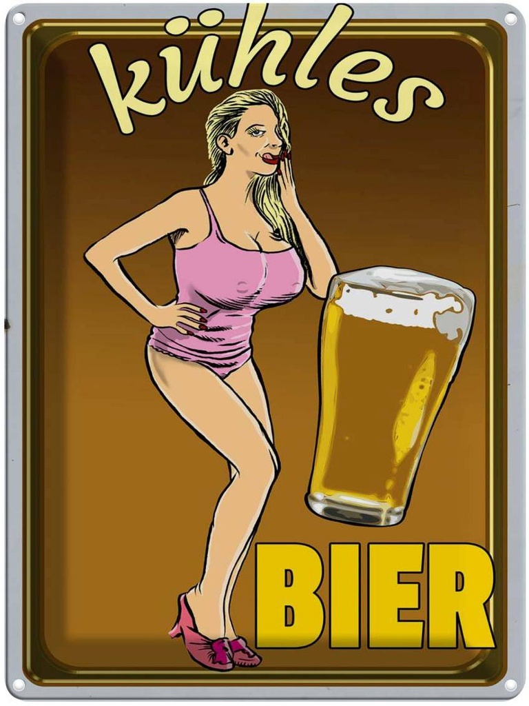 [LA-1789746] Blechschild 40x30 cm Pinup kühles Bier Spruch Zitat