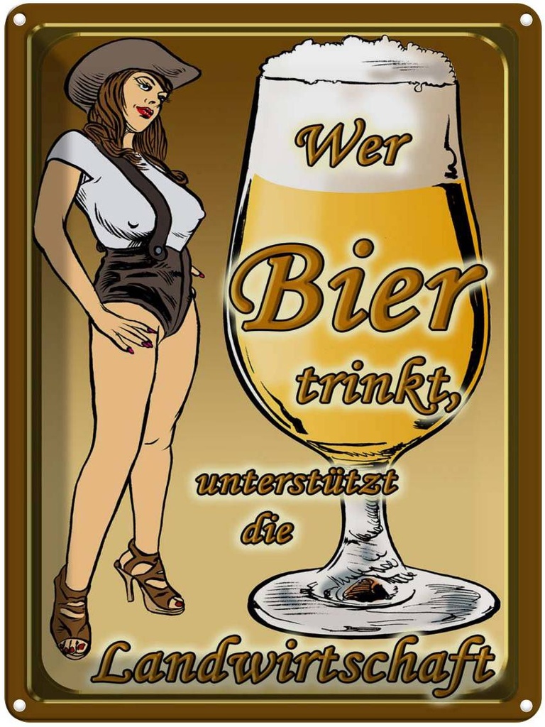 [LA-1789747] Blechschild 40x30 cm Pinup wer Bier trinkt unterstützt Land Spruch Zitat