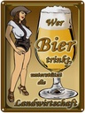 Blechschild 40x30 cm Pinup wer Bier trinkt unterstützt Land Spruch Zitat