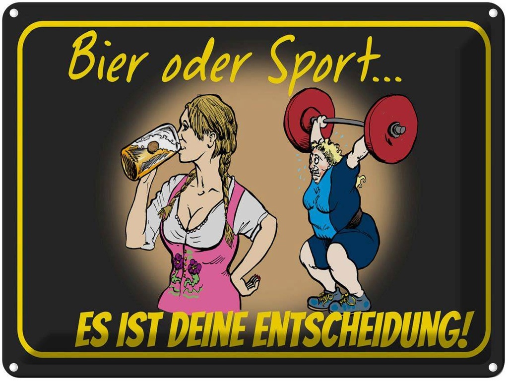 [LA-1789748] Blechschild 30x40 cm Pinup Bier oder Sport Entscheidung Spruch Zitat