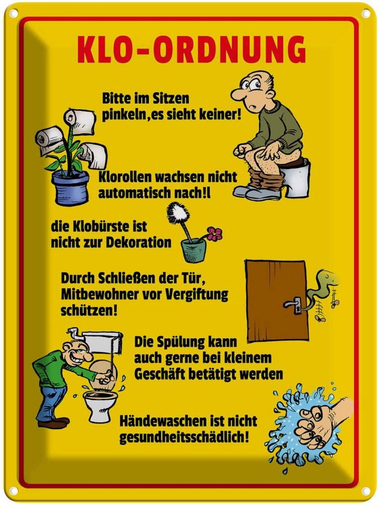 [LA-1789755] Blechschild 40x30 cm Klo Ordnung im Sitzen pinkeln Spruch Zitat