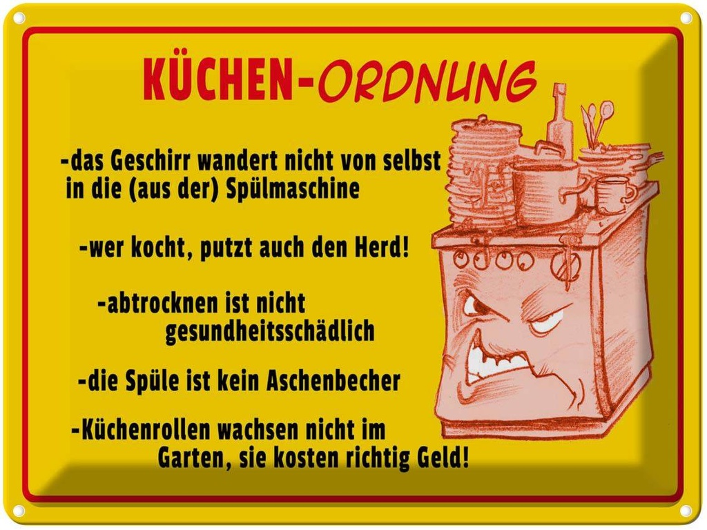 [LA-1789756] Blechschild 30x40 cm Küchen Ordnung Geschirr Spüle Spruch Zitat