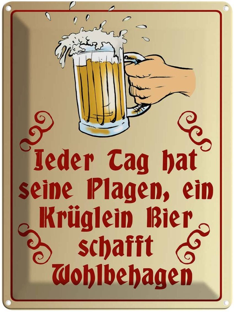 [LA-1789840] Blechschild 40x30 cm Jeder Tag hat seine Plagen Bier Spruch Zitat
