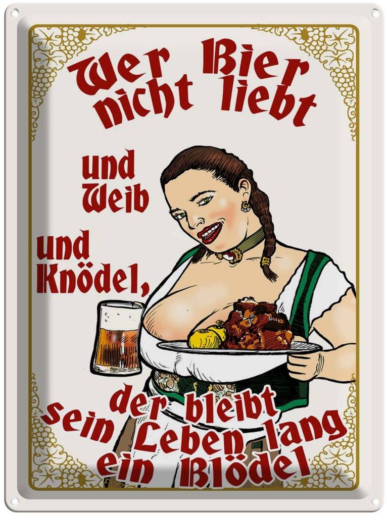 [LA-1789841] Blechschild 40x30 cm Pinup wer Bier nicht liebt ein Blödel Spruch Zitat