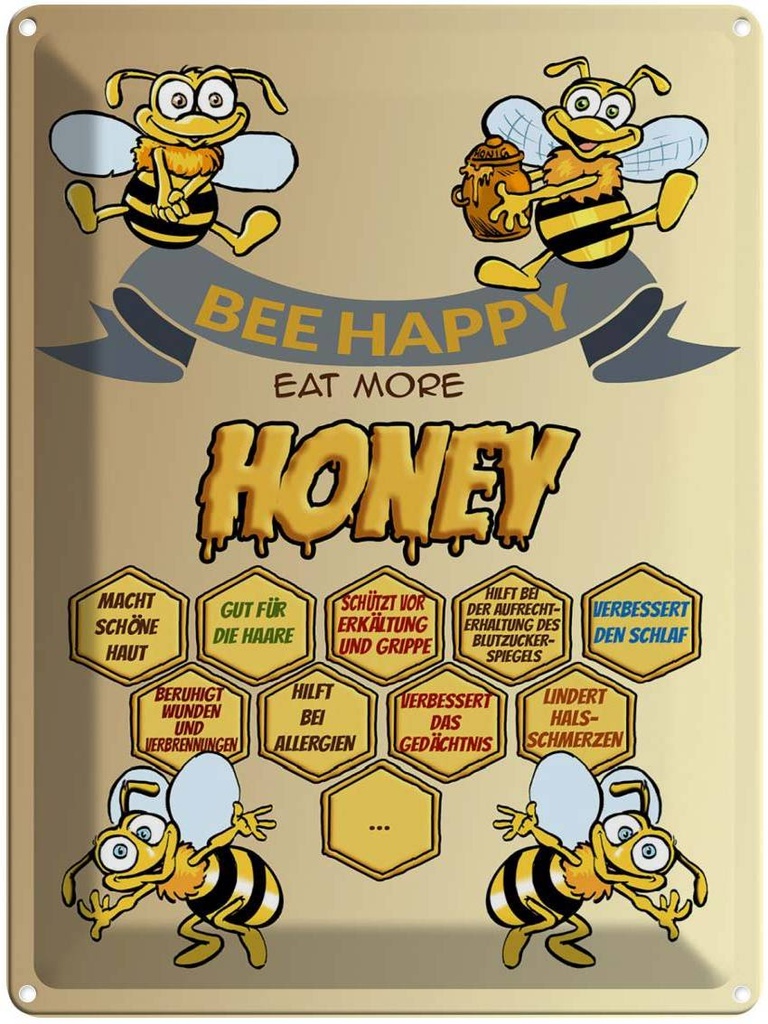 Blechschild 40x30 cm Bee happy eat more honey Honig