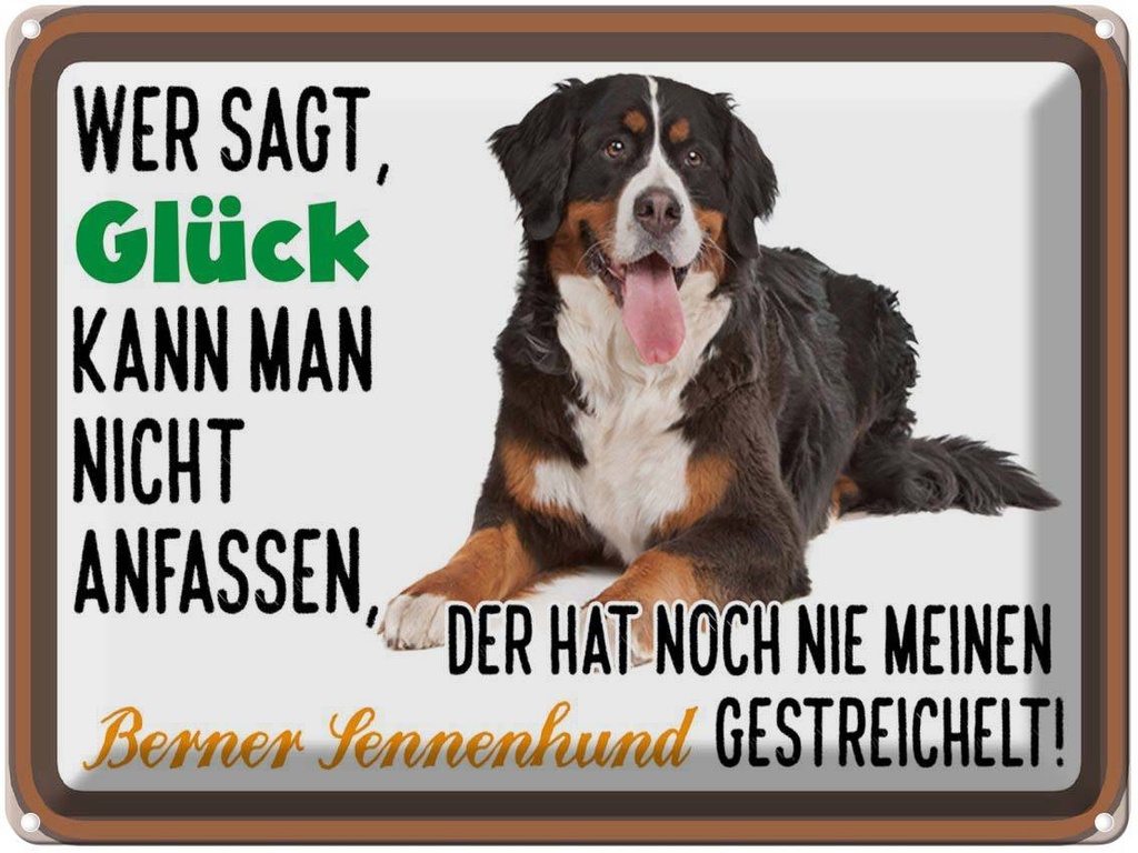 [LA-1789865] Blechschild 30x40 cm wer sagt Glück Berner Sennenhund Spruch Zitat