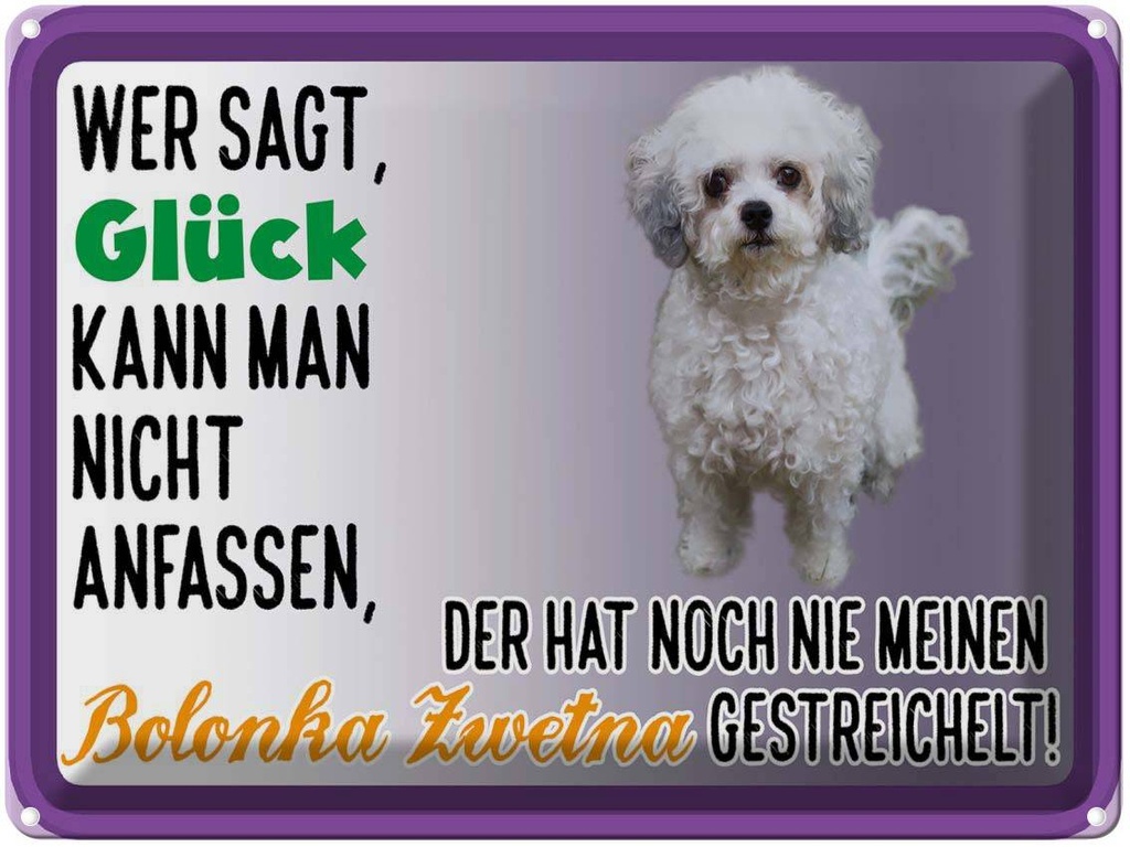[LA-1789874] Blechschild 30x40 cm Glück anfassen Bolonka Zwetna Hund
