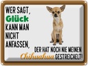 Blechschild 30x40 cm wer sagt Glück Chihuahua Hund Spruch Zitat