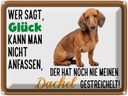 Blechschild 30x40 cm wer sagt Glück Dackel Hund Spruch Zitat