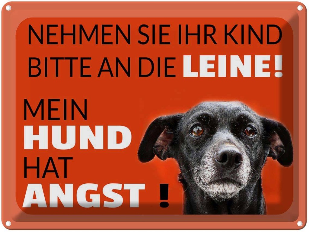 [LA-1789885] Blechschild 30x40 cm Kind an die Leine Hund hat Angst