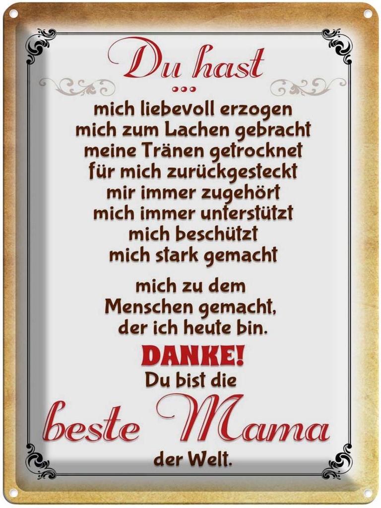 [LA-1789898] Blechschild 40x30 cm Danke du bis die Beste Mama Spruch Zitat