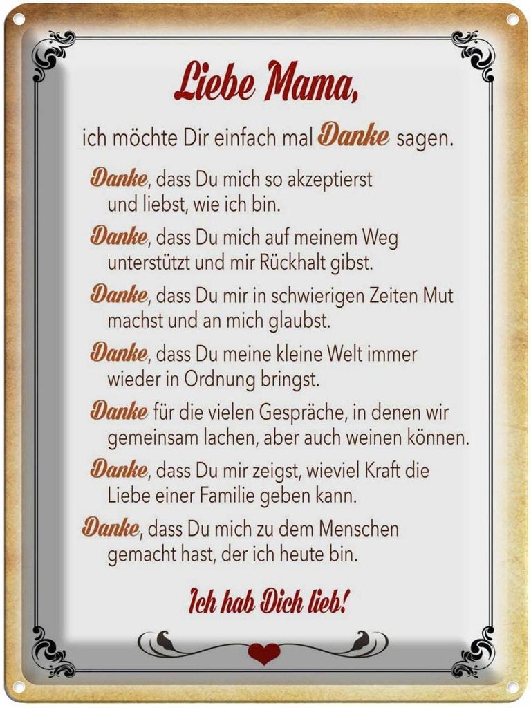 [LA-1789902] Blechschild 40x30 cm liebe Mama Ich hab dich lieb
