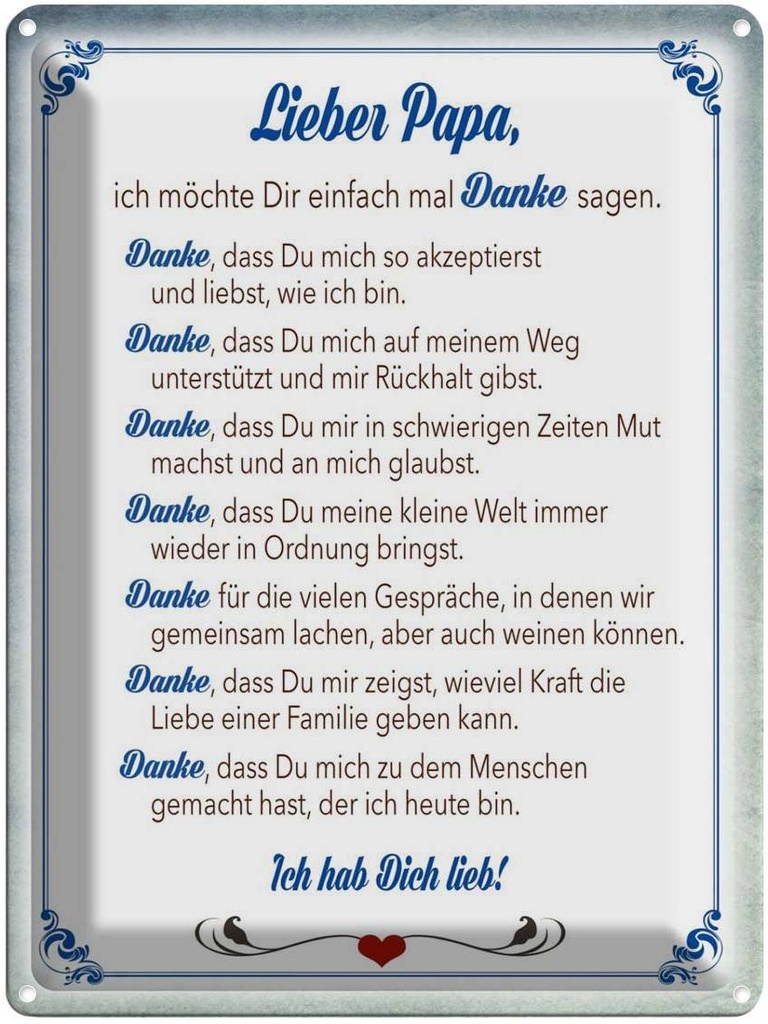 [LA-1789903] Blechschild 40x30 cm lieber Papa Ich hab dich lieb Liebe