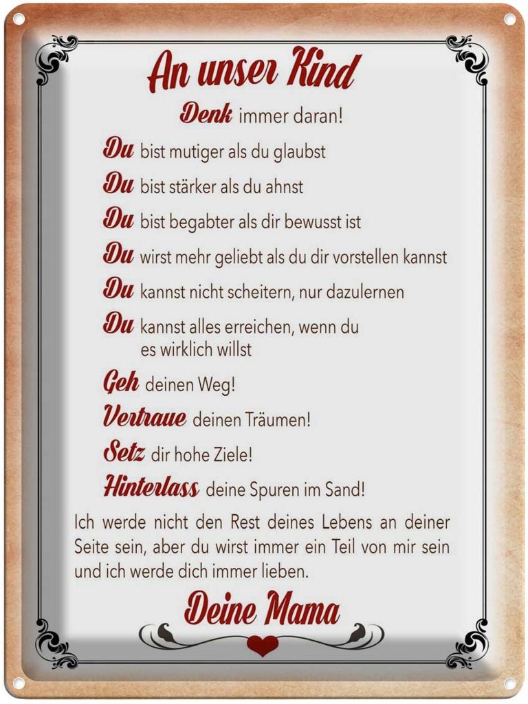 [LA-1789904] Blechschild 40x30 cm Kind denk immer daran deine Mama Spruch Zitat