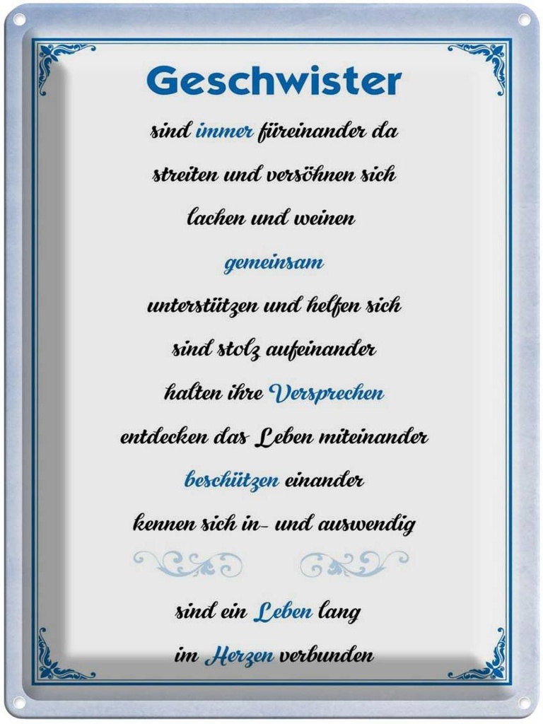 [LA-1789906] Blechschild 40x30 cm Geschwister immer füreinander da Spruch Zitat