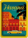 Blechschild 40x30 cm Havana Cuba Zeichnung gelbes Auto Abenteuer Reisen Urlaub