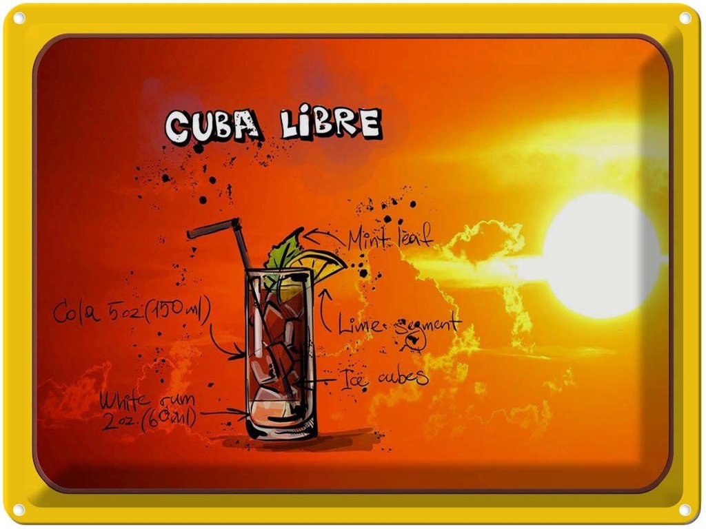 Blechschild 30x40 cm Cuba Libre Sonne Cocktail