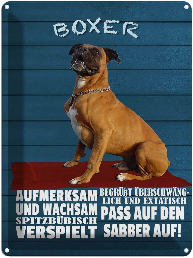 [LA-1789968] Blechschild 40x30 cm Boxer Hund aufmerksam wachsam