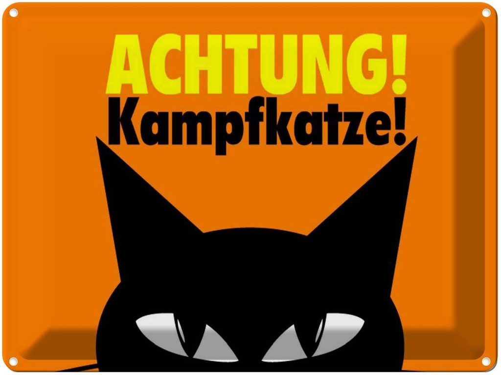 [LA-1790019] Blechschild 30x40 cm Achtung Kampfkatze Katze Warnschild Hinweisschild Tier Haustier Sicherheit Vorsicht