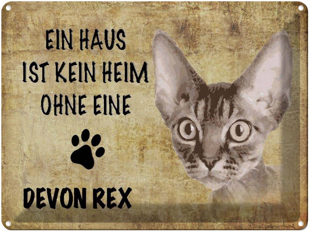 [LA-1790044] Blechschild 30x40 cm Devon Rex Katze ohne kein Heim