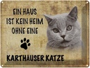 Blechschild 30x40 cm Kartäuser Katze ohne kein Heim