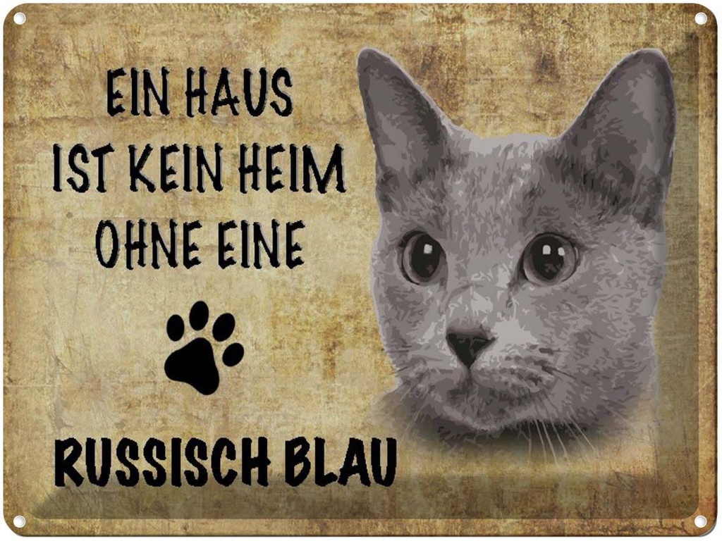 [LA-1790057] Blechschild 30x40 cm russisch blau Katze