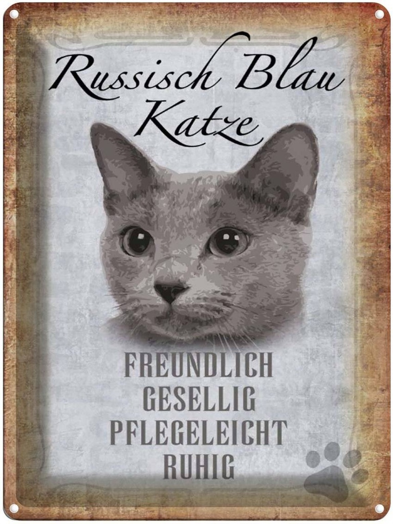 [LA-1790097] Blechschild 40x30 cm russisch blau Katze