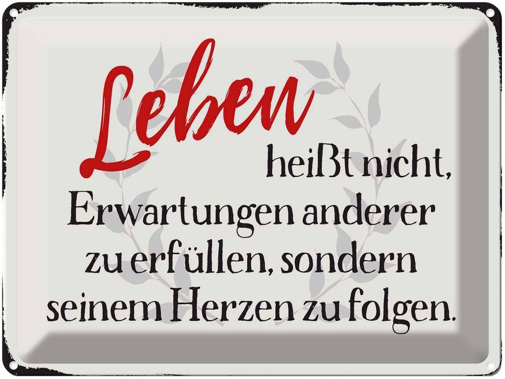 [LA-1790110] Blechschild 30x40 cm Leben Erwartungen Herz Spruch Zitat
