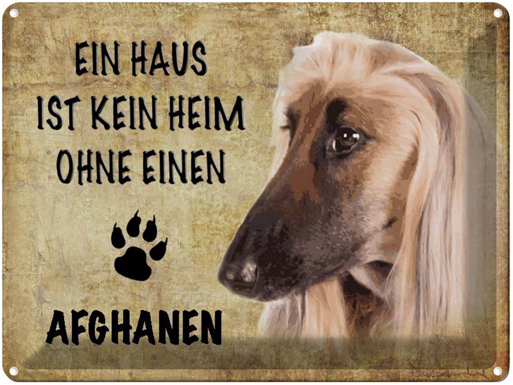 [LA-1790114] Blechschild 30x40 cm Afghanen Hund ohne kein Heim Spruch Zitat
