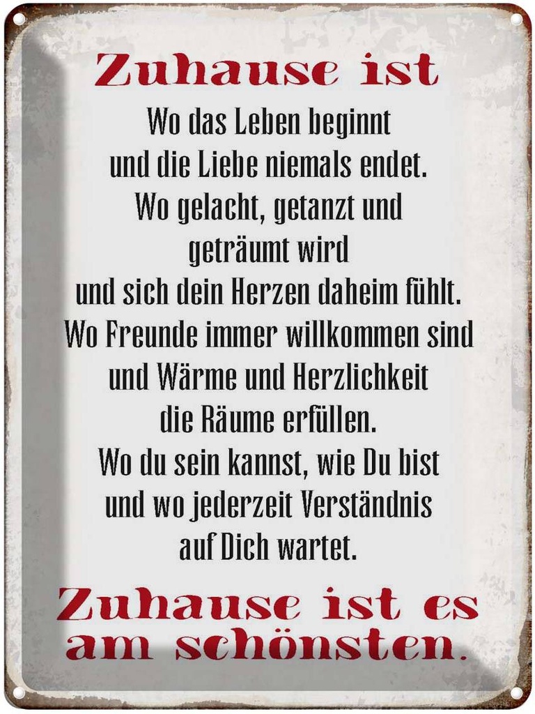[LA-1790137] Blechschild 40x30 cm Zuhause ist am schönsten Spruch Zitat