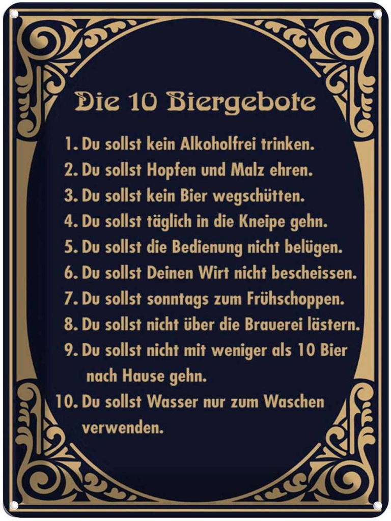 [LA-1790186] Blechschild 40x30 cm Alkohol 10 Biergebote Bier Spruch Zitat
