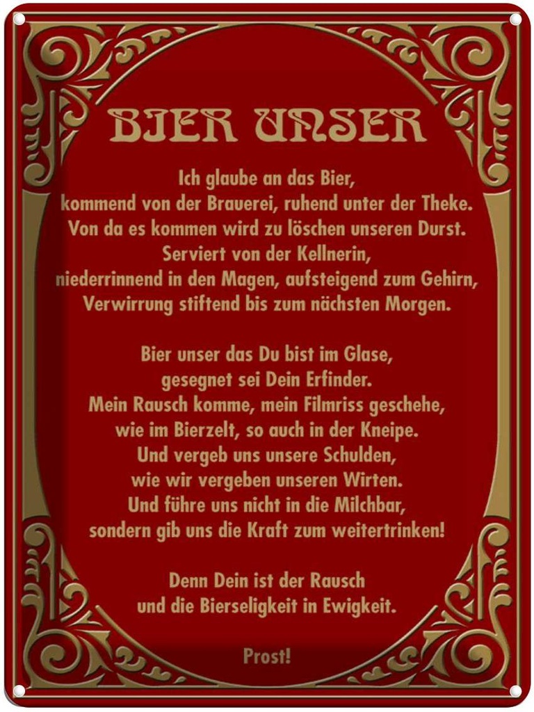[LA-1790188] Blechschild 40x30 cm Alkohol Prost Bier unser Spruch Zitat