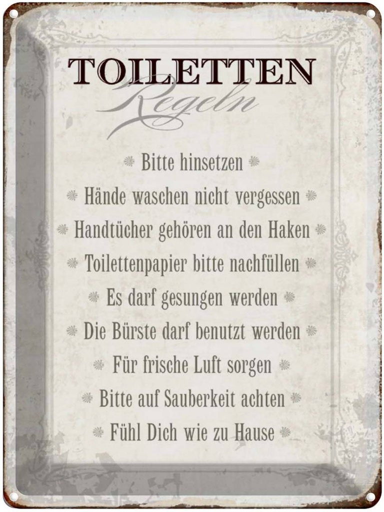 [LA-1790190] Blechschild 40x30 cm Toiletten Regeln Haus Spruch Zitat