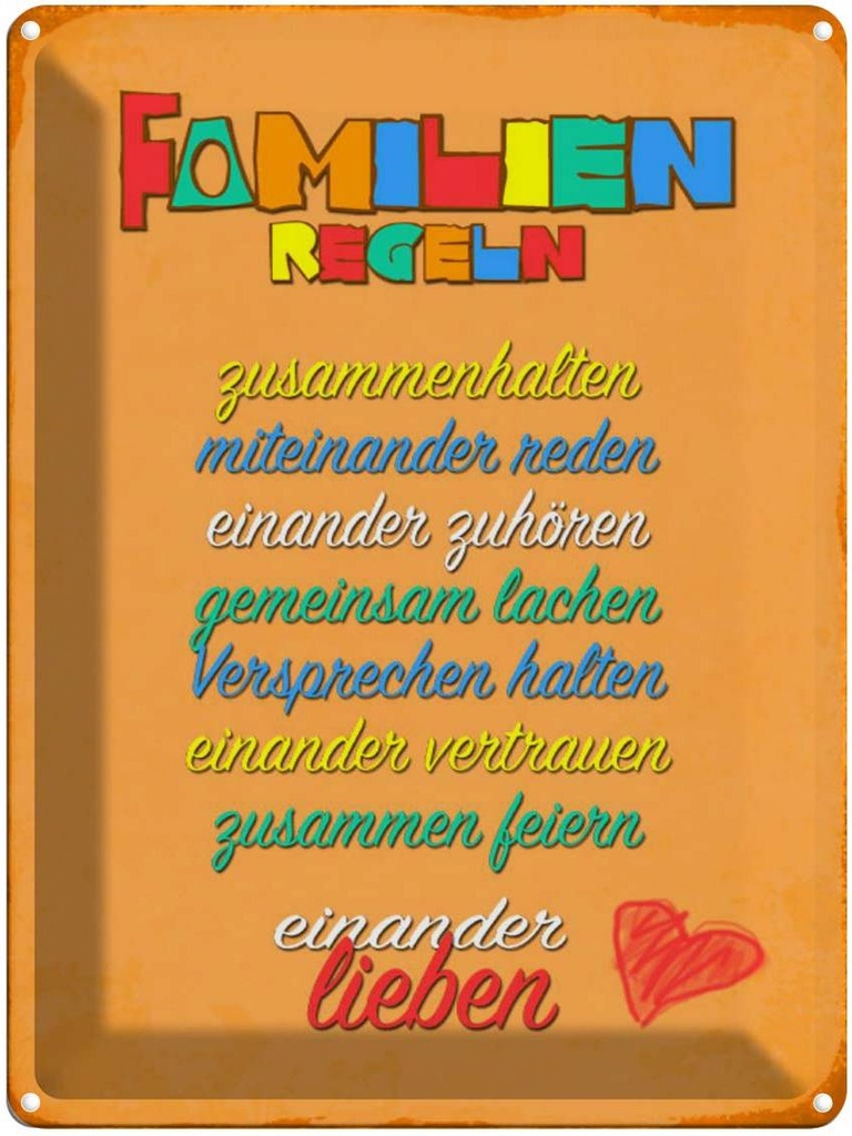 [LA-1790192] Blechschild 40x30 cm Familien Regeln Spruch Zitat