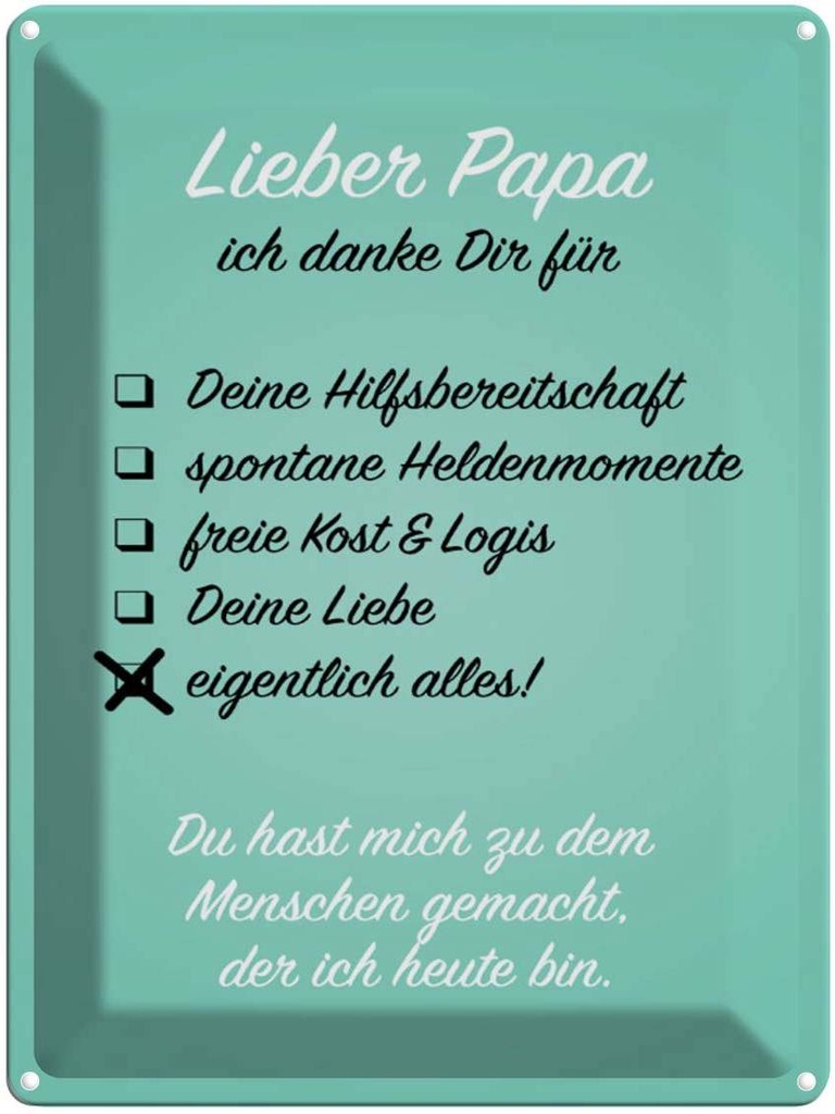 [LA-1790193] Blechschild 40x30 cm Lieber Papa ich danke Liebe