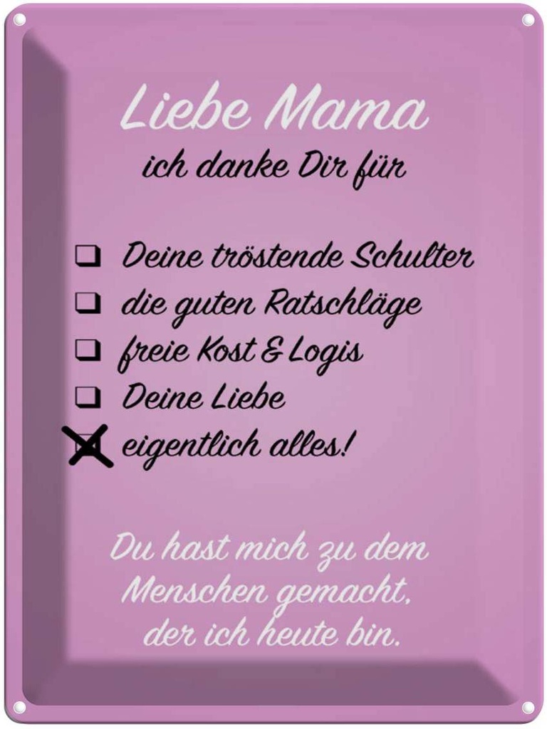 [LA-1790194] Blechschild 40x30 cm Liebe Mama ich danke