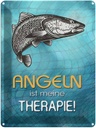 Blechschild 40x30 cm Angeln ist meine Therapie Spruch Zitat