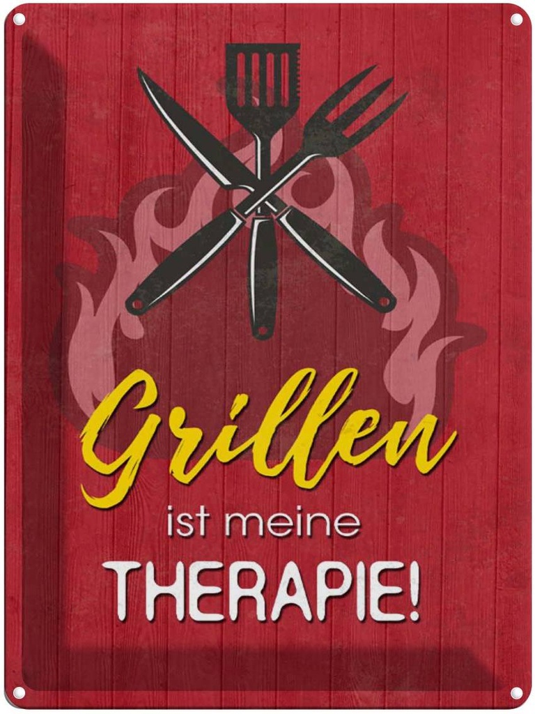 [LA-1790238] Blechschild 40x30 cm Grillen ist meine Therapie Spruch Zitat
