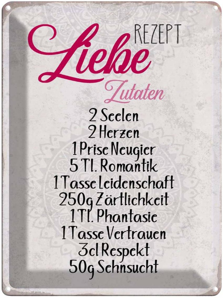 [LA-1790250] Blechschild 40x30 cm Rezept Liebe Zutaten Spruch Zitat