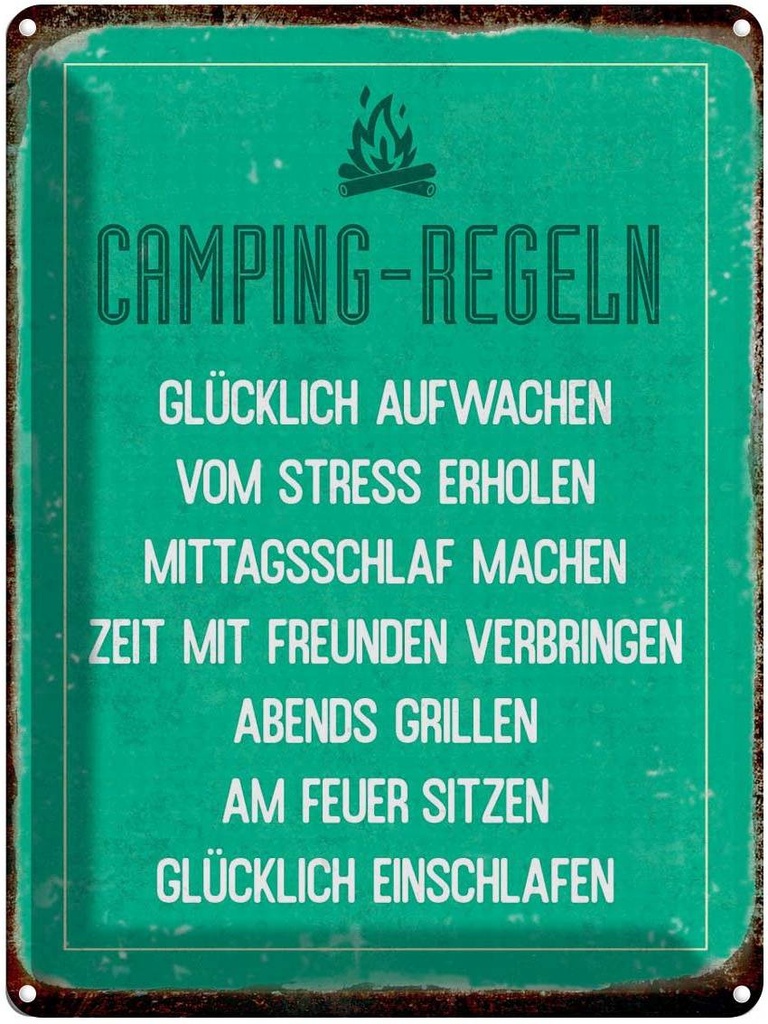[LA-1790252] Blechschild 40x30 cm Retro Camping Regeln Spruch Zitat