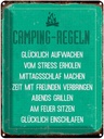 Blechschild 40x30 cm Retro Camping Regeln Spruch Zitat